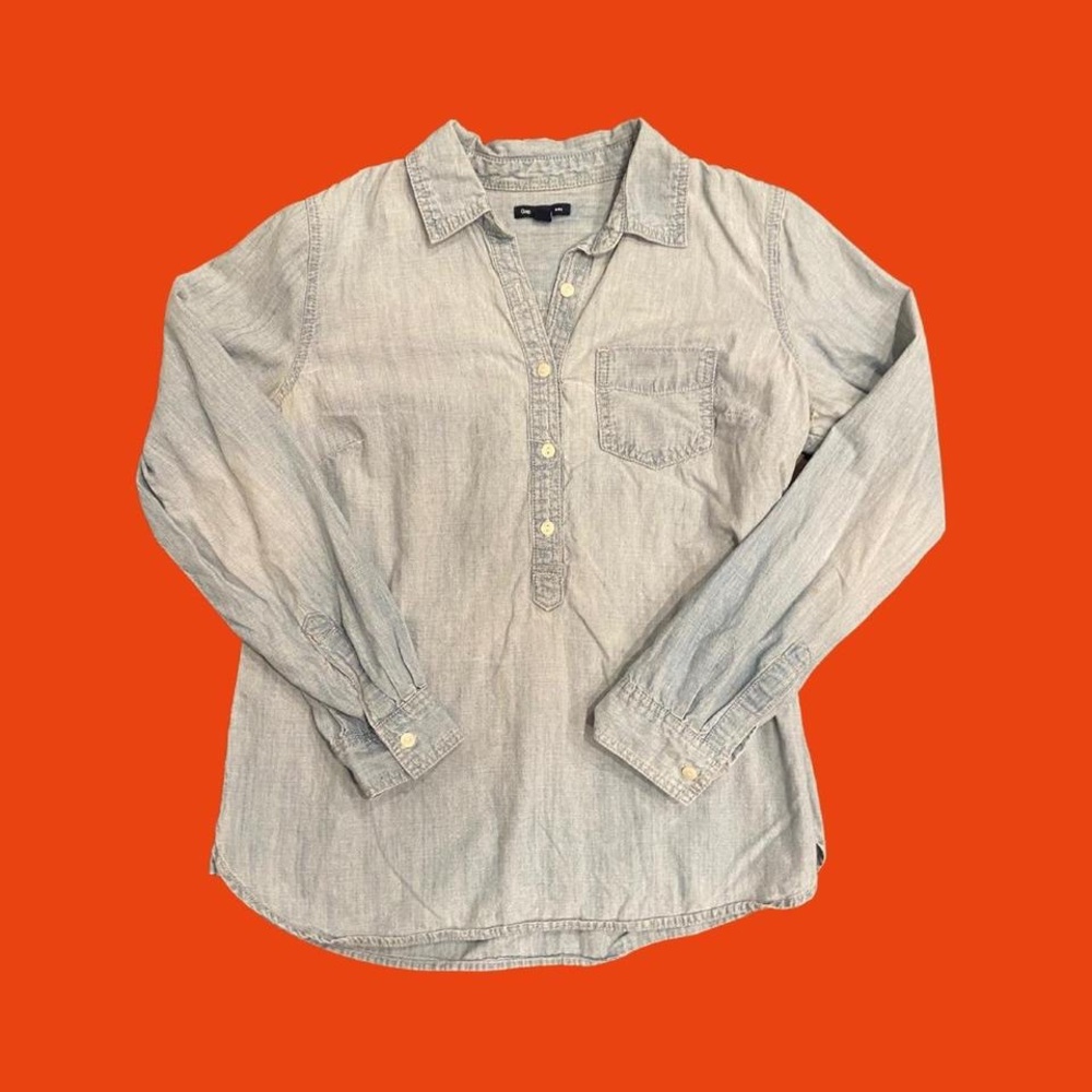 Gap Lightweight Denim Partial Button Down Shirt - image 1